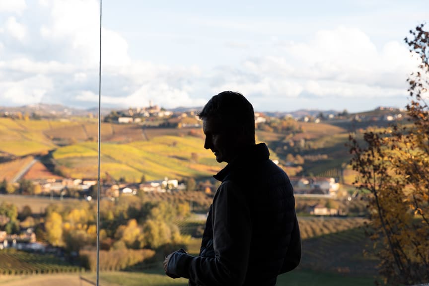 Pietro Ratti looking out towards Barolo
